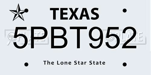 5PBT952 Texas License Plate