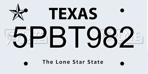5PBT982 Texas License Plate