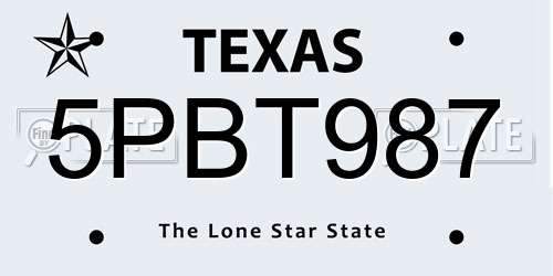 5PBT987 Texas License Plate