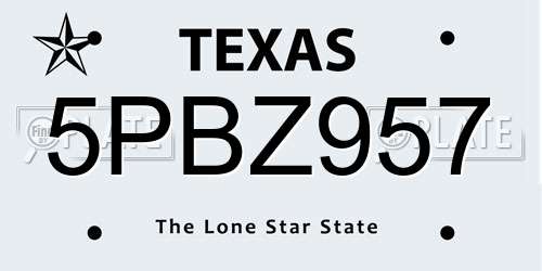 5PBZ957 Texas License Plate