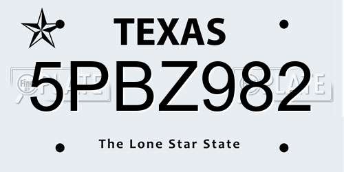 5PBZ982 Texas License Plate