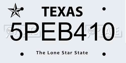5PEB410 Texas License Plate