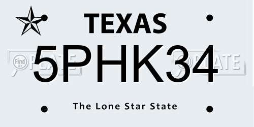 5PHK34 Texas License Plate