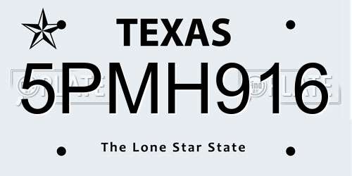 5PMH916 Texas License Plate