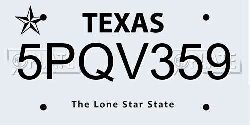 5PQV359 Texas License Plate