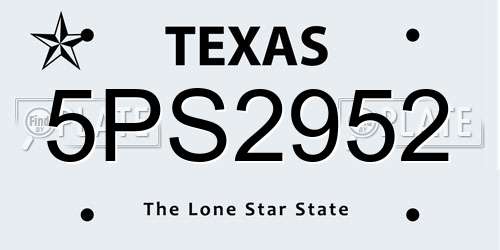 5PS2952 Texas License Plate