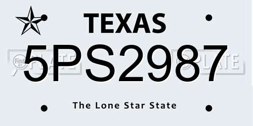5PS2987 Texas License Plate