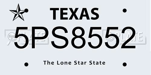 5PS8552 Texas License Plate