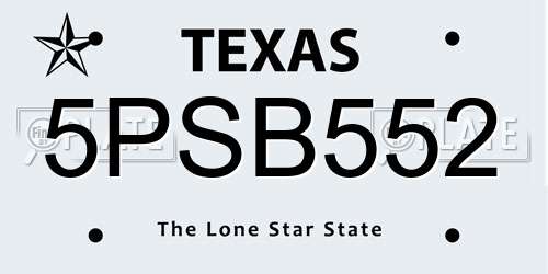 5PSB552 Texas License Plate