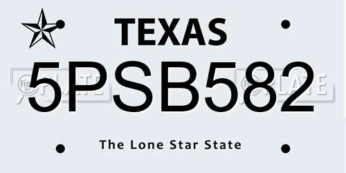 5PSB582 Texas License Plate