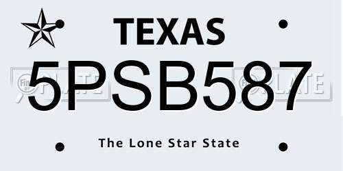 5PSB587 Texas License Plate