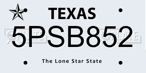 5PSB852 Texas License Plate