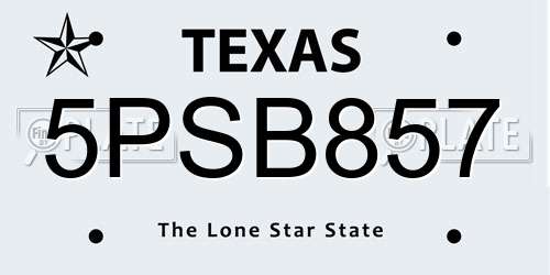 5PSB857 Texas License Plate