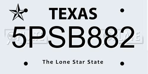 5PSB882 Texas License Plate