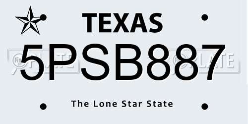 5PSB887 Texas License Plate
