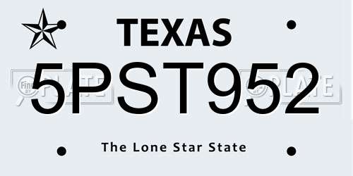 5PST952 Texas License Plate