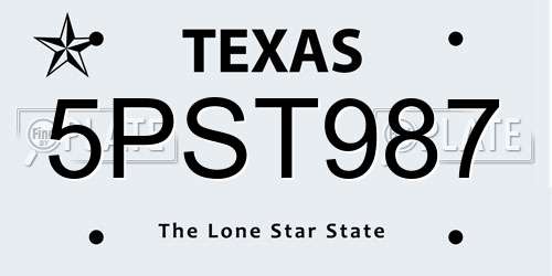 5PST987 Texas License Plate