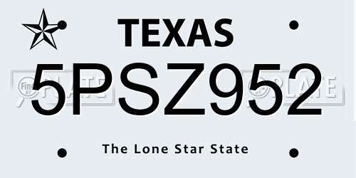 5PSZ952 Texas License Plate