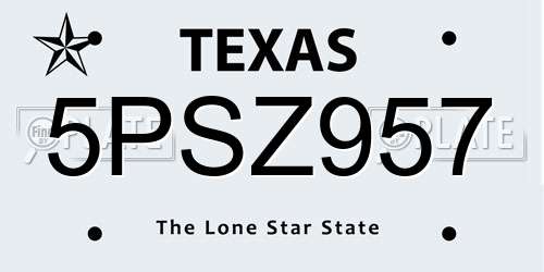 5PSZ957 Texas License Plate