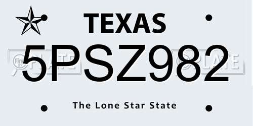 5PSZ982 Texas License Plate