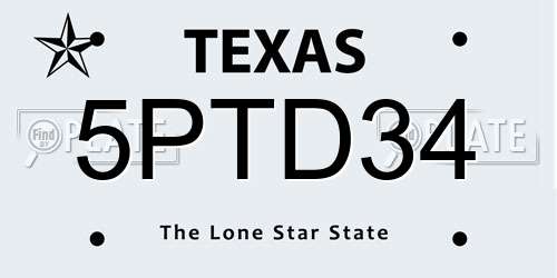 5PTD34 Texas License Plate