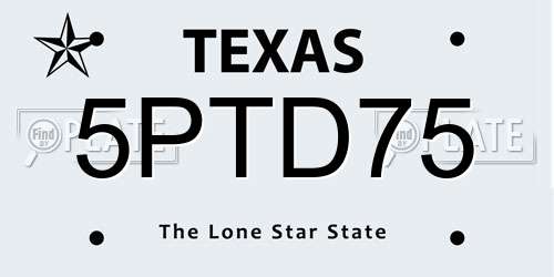 5PTD75 Texas License Plate