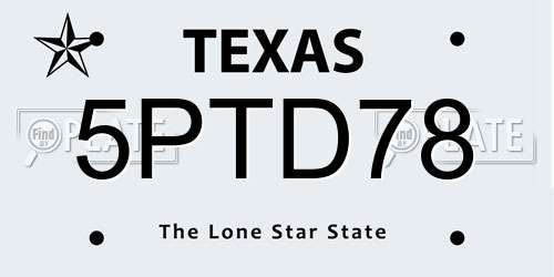 5PTD78 Texas License Plate