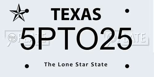 5PTO25 Texas License Plate