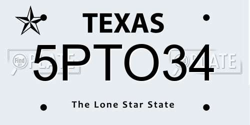 5PTO34 Texas License Plate