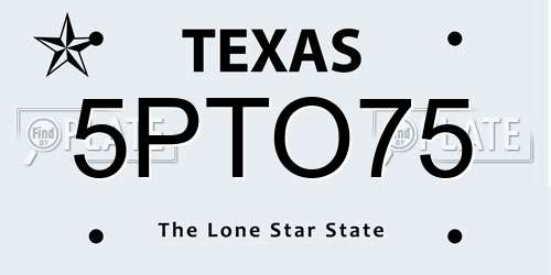 5PTO75 Texas License Plate