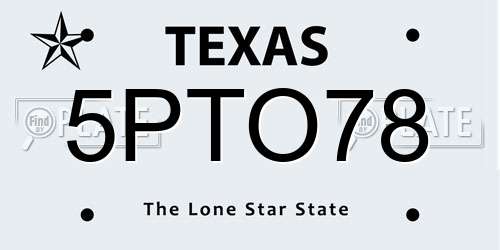 5PTO78 Texas License Plate