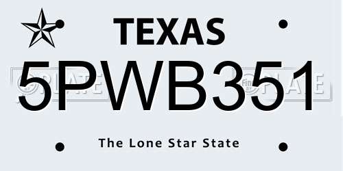 5PWB351 Texas License Plate