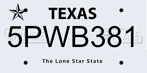 5PWB381 Texas License Plate