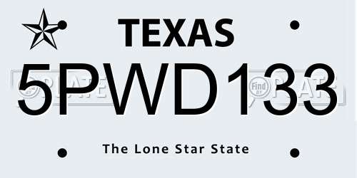 5PWD133 Texas License Plate