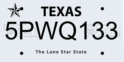 5PWQ133 Texas License Plate