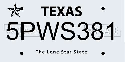 5PWS381 Texas License Plate