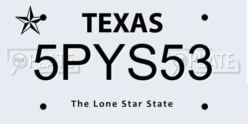 5PYS53 Texas License Plate