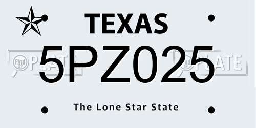5PZ025 Texas License Plate