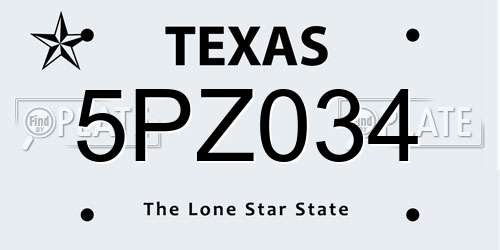5PZ034 Texas License Plate