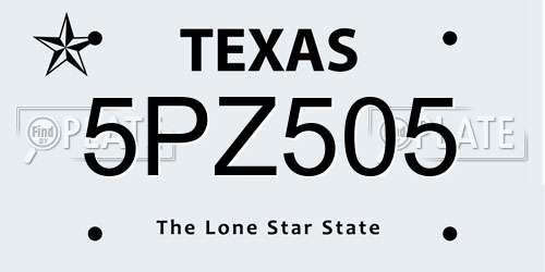 5PZ505 Texas License Plate