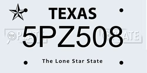 5PZ508 Texas License Plate