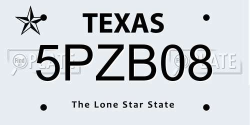 5PZB08 Texas License Plate