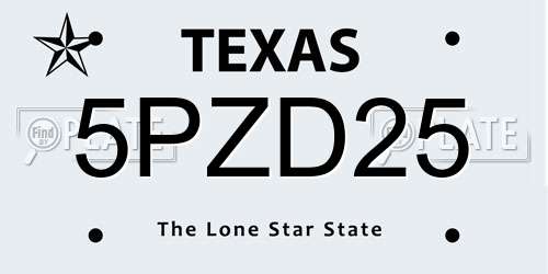 5PZD25 Texas License Plate