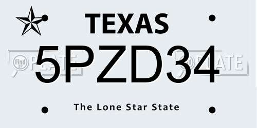 5PZD34 Texas License Plate