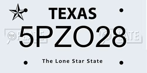 5PZO28 Texas License Plate