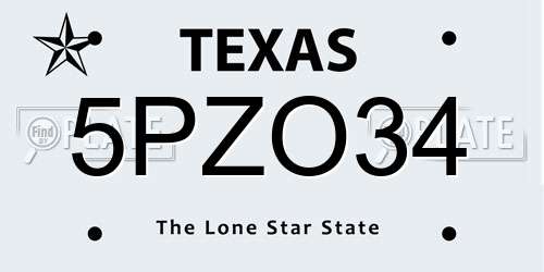 5PZO34 Texas License Plate