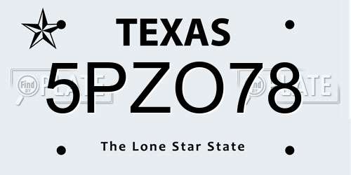 5PZO78 Texas License Plate