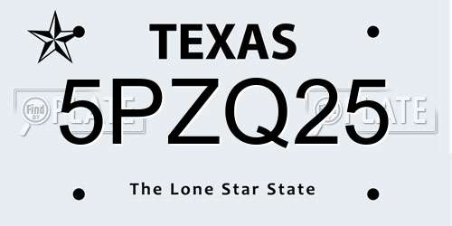 5PZQ25 Texas License Plate