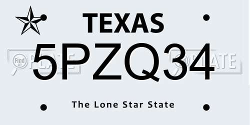 5PZQ34 Texas License Plate