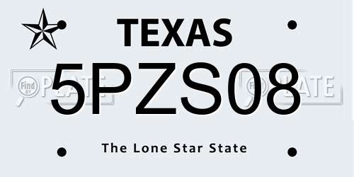 5PZS08 Texas License Plate